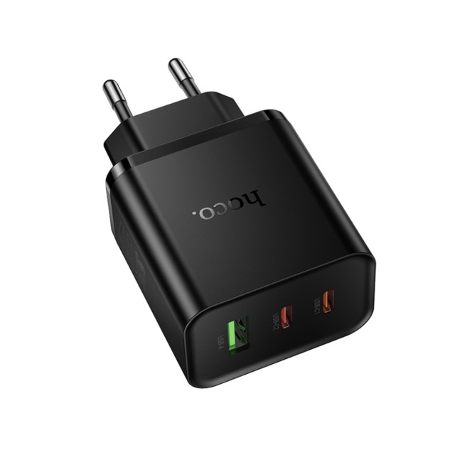 Φορτιστής Ταξιδίου Hoco N75 Grande GaN 65W High Power Fast Charge με 2xUSB-C και 1xUSB-A  Μαύρος