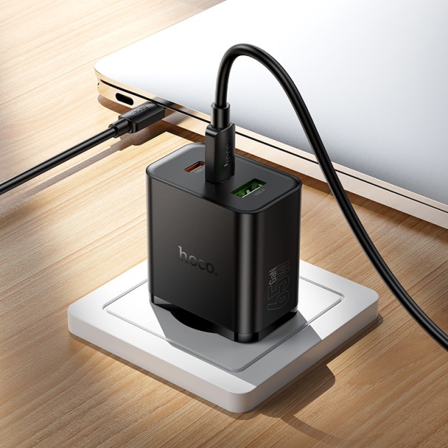 Φορτιστής Ταξιδίου Hoco N75 Grande GaN 65W High Power Fast Charge με 2xUSB-C 1xUSB-A και Καλώδιο USB-C σε USB-C 60W Μαύρος