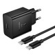 Φορτιστής Ταξιδίου Hoco N77 Star GaN 45W Fast Charge με 1xUSB-C με Καλώδιο USB-C σε USB-C 60W Μαύρος
