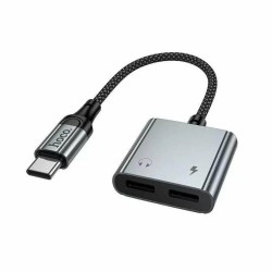 Αντάπτορας Hoco UPA34A USB-C με Διπλή Εξοδο σε 2xUSB-C για Τροφοδοσία και Ηχο με Braided Καλώδιο Γκρί