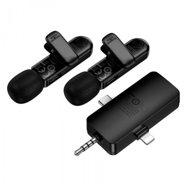 Σετ Μικρόφωνα Πέτου Ασύρματα Hoco L20C Fair Lavalier USB-C AUX Lightning 2.4Ghz Εμβέλεια 15m Digital Noise Cancellation ENC εως και 7 Ώρες Λειτουργίας