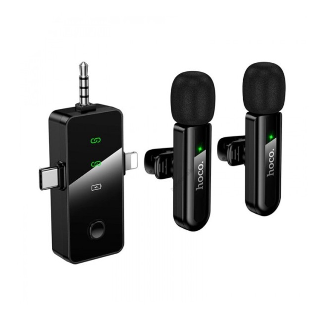 Σετ Μικρόφωνα Πέτου Ασύρματα Hoco L20C Fair Lavalier USB-C AUX Lightning 2.4Ghz Εμβέλεια 15m Digital Noise Cancellation ENC εως και 7 Ώρες Λειτουργίας