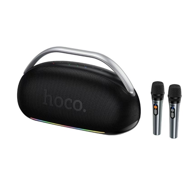 Φορητό Ηχείο Wireless Hoco HT2 Melody TWS v5.4 6000mAh IPX4 300W με USB MicroSD AUX RGB Φωτισμό και Δυο Ασύρματα Μικρόφωνα