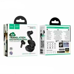 Wireless Hands Free Hoco EQ100 Intelligent TWS Dual Mic v5.4 500mAh 10  Ώρες Λειτουργίας και AI Μετάφραση σε 134 Γλώσσες με Βάση Κινητού Μαύρα