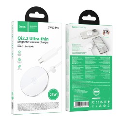 Ασύρματος Φορτιστής Hoco CW63 Pro 25W Qi2.2 Ultra-thin Aluminum Alloy για Κινητά και Ακουστικά με Braided Καλώδιο 1.2m Λευκός