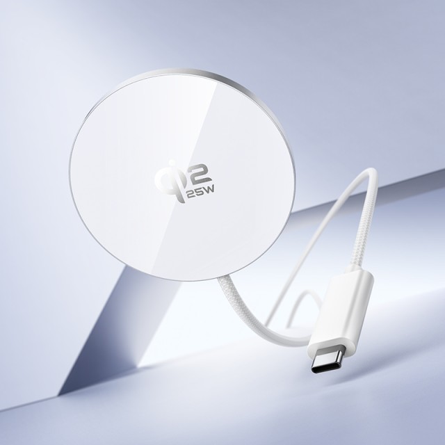 Ασύρματος Φορτιστής Hoco CW63 Pro 25W Qi2.2 Ultra-thin Aluminum Alloy για Κινητά και Ακουστικά με Braided Καλώδιο 1.2m Λευκός