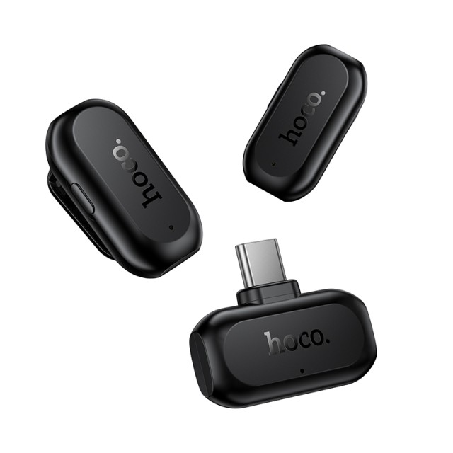 Σετ 2 Μικρόφωνα Πέτου Lavalier Ασύρματα Hoco L26 USB-C με AI Smart Μείωση Θορύβου 400mAh 6hrs Χρήσης Μαύρα