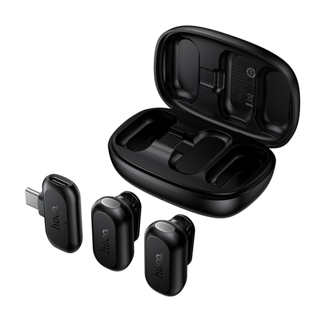 Σετ 2 Μικρόφωνα Πέτου Lavalier Ασύρματα Hoco L26 USB-C με AI Smart Μείωση Θορύβου 400mAh 6hrs Χρήσης Μαύρα