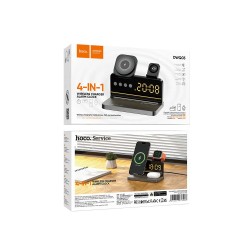 Ασύρματος Φορτιστής Hoco DWQ03 4 in 1 Qi 15W για Smartphone Earbuds Smartwatch με Ψηφιακό Ρολόι και Ξυπνητήρι
