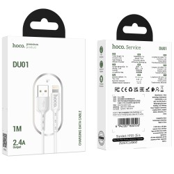 Καλώδιο σύνδεσης Hoco. DU01 Novel USB σε Lightning 2.4A για Φόρτιση και Μεταφορά Δεδομένων Λευκό 1m