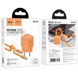Φορτιστής Ταξιδίου Hoco. DC148 Ridge 1xUSB-C PD45W GaN QC με Καλώδιο USB-C σε USB-C 1.2m Braided Πορτοκαλί Φορτιστής Ταξιδίου Hoco. DC148 Ridge 1xUSB-C PD45W GaN QC με Καλώδιο USB-C σε USB-C 1.2m Braided Πορτοκαλί