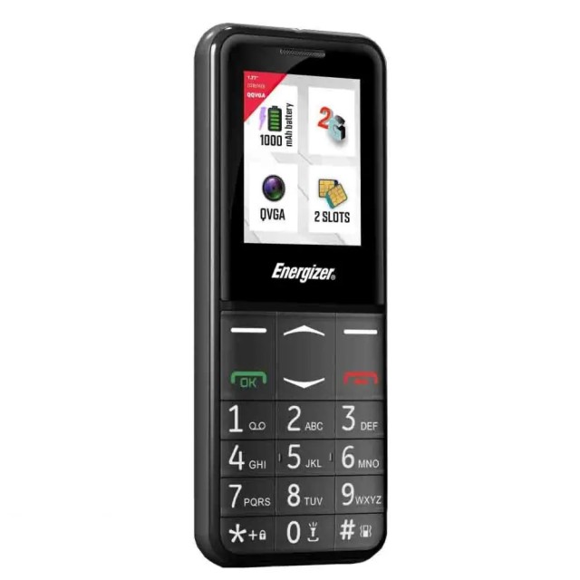 Energizer Feature E4 32MB/2GB Dual Sim 2G 1.77" Μαύρο, με πλήκτρο SOS και UK Φορτιστή
