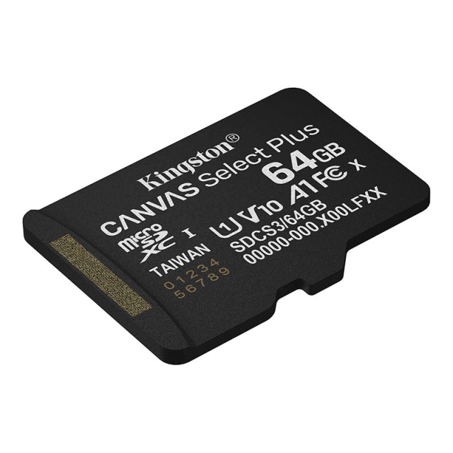 Κάρτα Μνήμης Kingston Canvas Select Plus+ MicroSDXC 64GB Class 10 έως 100MB/s SDCS3/64GBBSP