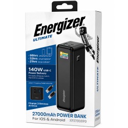 Power Bank Energizer XP27000PD 27000mAh PD140W QC3.1 με 2xUSB-C 1xUSB-A LCD Οθόνη Ιδανικό για Κινητά Λάπτοπ και MacBook Μαύρο Power Bank Energizer XP27000PD 27000mAh PD140W QC3.1 με 2xUSB-C 1xUSB-A LCD Οθόνη Ιδανικό για Κινητά Λάπτοπ και MacBook Μαύρο