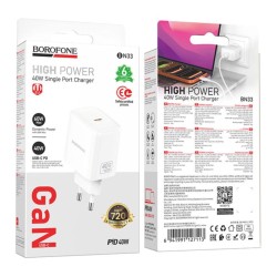 Φορτιστής Ταξιδίου Borofone BN33 Fuente GaN USB-C PD40W Λευκός