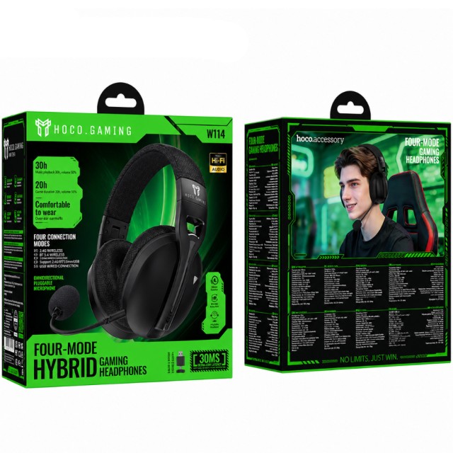 Ακουστικά Gaming Ασύρματα Hoco W114 Magic Surround Stereo v5.4 600mAh με Αποσπώμενο Μικρόφωνο και Δυνατότητα Ενσύρματης Χρήσης Μαύρο