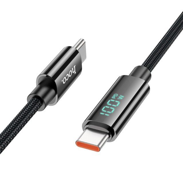 Καλώδιο Σύνδεσης Hoco U125 Benefit USB-C σε USB-C PD100W 3A για Γρήγορη Φόρτιση με Ένδειξη Φόρτισης Braided Μαύρο 1.2m