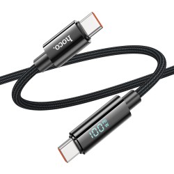 Καλώδιο Σύνδεσης Hoco U125 Benefit USB-C σε USB-C PD100W 3A για Γρήγορη Φόρτιση με Ένδειξη Φόρτισης Braided Μαύρο 1.2m