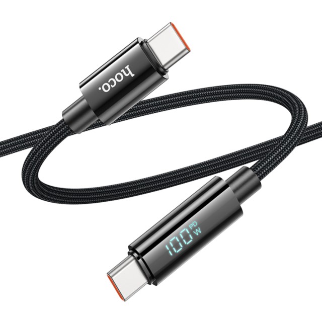 Καλώδιο Σύνδεσης Hoco U125 Benefit USB-C σε USB-C PD100W 3A για Γρήγορη Φόρτιση με Ένδειξη Φόρτισης Braided Μαύρο 1.2m