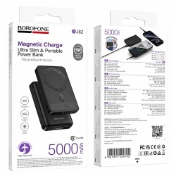 Power Bank Borofone BJ82 Ultra-slim 5000mAh 5V/2A 1xUSB-C 1xUSB-A Ασύρματη Φόρτισή 5W και LED Ένδειξη Μπαταρίας Μαύρο