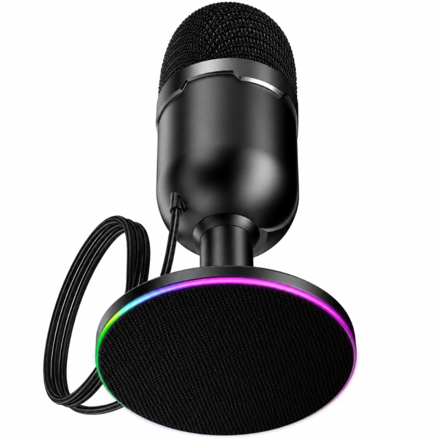 Επιτραπέζιο Μικρόφωνο Hoco L25 Bright για Streaming και Video Calls RGB USB AUX Πολυκατευθυντικό Μικρόφωνο Κουμπία Mute και Monitor Μαύρο