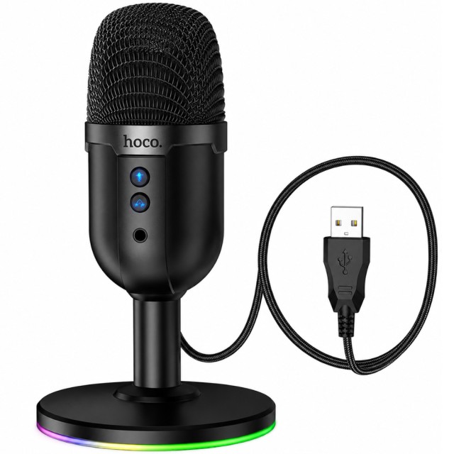 Επιτραπέζιο Μικρόφωνο Hoco L25 Bright για Streaming και Video Calls RGB USB AUX Πολυκατευθυντικό Μικρόφωνο Κουμπία Mute και Monitor Μαύρο