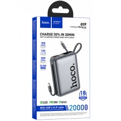 Power Bank Hoco Q39 20000mAh 22.5W PD20W QC3.0 1xUSB-A 1xUSB-C Ενσωματωμένα Καλώδια USB-C Lighting Γκρι με Πιστοποιητικό CCC Power Bank Hoco Q39 20000mAh 22.5W PD20W QC3.0 1xUSB-A 1xUSB-C Ενσωματωμένα Καλώδια USB-C Lighting Γκρι με Πιστοποιητικό CCC