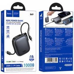 Power Bank Hoco Q49 Peak 10000mAh PD20W QC Ενσωματωμένα Καλώδια USB-C Lighting και LED Γκρι Πιστοποιητικό CCC Power Bank Hoco Q49 Peak 10000mAh PD20W QC Ενσωματωμένα Καλώδια USB-C Lighting και LED Γκρι Πιστοποιητικό CCC