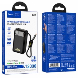 Power Bank Hoco Q53 Skillful 12000mAh PD65W QC3.0 1xUSB-C 1xUSB-A με Ενσωματωμένο Καλώδιο USB-C και LED Ένδειξη Μαύρο Power Bank Hoco Q53 Skillful 12000mAh PD65W QC3.0 1xUSB-C 1xUSB-A με Ενσωματωμένο Καλώδιο USB-C και LED Ένδειξη Μαύρο