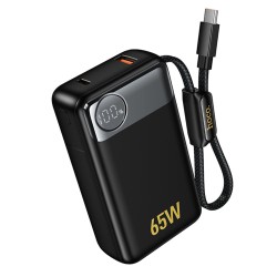 Power Bank Hoco Q53 Skillful 12000mAh PD65W QC3.0 1xUSB-C 1xUSB-A  με Ενσωματωμένο Καλώδιο USB-C και LED Ένδειξη Μαύρο