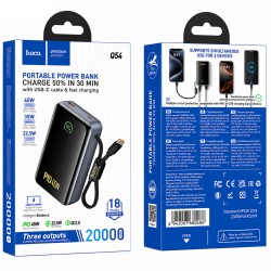 Power Bank Hoco Q54 Shine 20000mAh PD45W QC3.0 1xUSB-C 1xUSB-A με Ενσωματωμένο Καλώδιο USB-C και LED Ένδειξη Μαύρο Power Bank Hoco Q54 Shine 20000mAh PD45W QC3.0 1xUSB-C 1xUSB-A με Ενσωματωμένο Καλώδιο USB-C και LED Ένδειξη Μαύρο