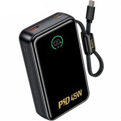 Power Bank Hoco Q54 Shine 20000mAh PD45W QC3.0 1xUSB-C 1xUSB-A με Ενσωματωμένο Καλώδιο USB-C και LED Ένδειξη Μαύρο