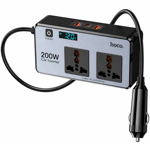 Φορτιστής Μετατροπέας 12V σε 220V Αυτοκινήτου Hoco Z66 με 2 Έξόδους 200W και 2xUSB-A 1xUSB-C 66W LED Display Καλώδιο 50cm Μαύρος Φορτιστής Μετατροπέας 12V σε 220V Αυτοκινήτου Hoco Z66 με 2 Έξόδους 200W και 2xUSB-A 1xUSB-C 66W LED Display Καλώδιο 50cm Μαύρος