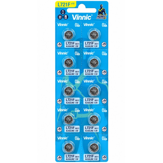 Buttoncell Vinnic G11 / AG11 / L721 / LR58 / 361 / SR721 / SR58 / LR721 Τεμ. 10 με Διάτρητη Συσκευασία Buttoncell Vinnic G11 / AG11 / L721 / LR58 / 361 / SR721 / SR58 / LR721 Τεμ. 10 με Διάτρητη Συσκευασία