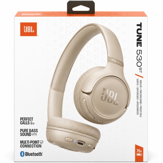 Bluetooth Stereo Ακουστικά JBL Tune 530BT On-ear με Pure Bass 2-Mic BT6.0 και έως 76h Playtime Μπεζ
