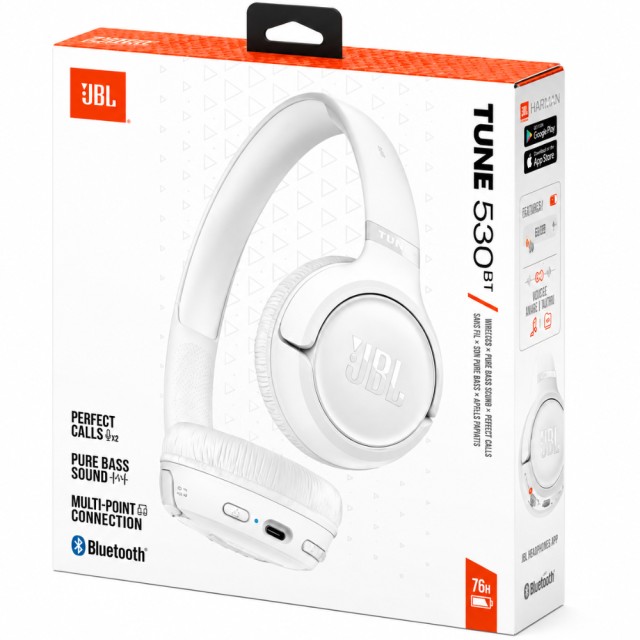 Bluetooth Stereo Ακουστικά JBL Tune 530BT On-ear με Pure Bass 2-Mic BT6.0 και έως 76h Playtime Λευκά