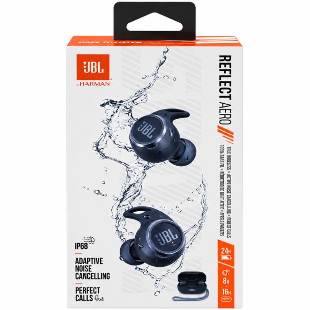 Bluetooth Hands Free JBL Reflect Aero In-ear με Hybrid ANC 16 ώρες Λειτουργία ΒΤ 5.2 IP68 και Θήκη Φόρτισης Μπλε