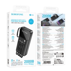 Power Bank Borofone BJ76A 20000mAh με 4 Καλώδια Φόρτισης και 4 Θύρες USB-C USB-A Lightning Micro-USB και LED Ένδειξη Μπαταρίας Μαύρο