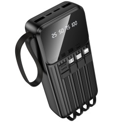 Power Bank Borofone BJ76A 20000mAh με 4 Καλώδια Φόρτισης και 4 Θύρες USB-C USB-A Lightning Micro-USB και LED Ένδειξη Μπαταρίας Μαύρο