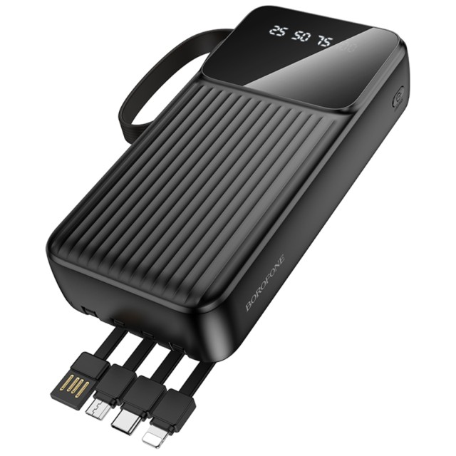 Power Bank Borofone BJ76A 20000mAh με 4 Καλώδια Φόρτισης και 4 Θύρες USB-C USB-A Lightning Micro-USB και LED Ένδειξη Μπαταρίας Μαύρο