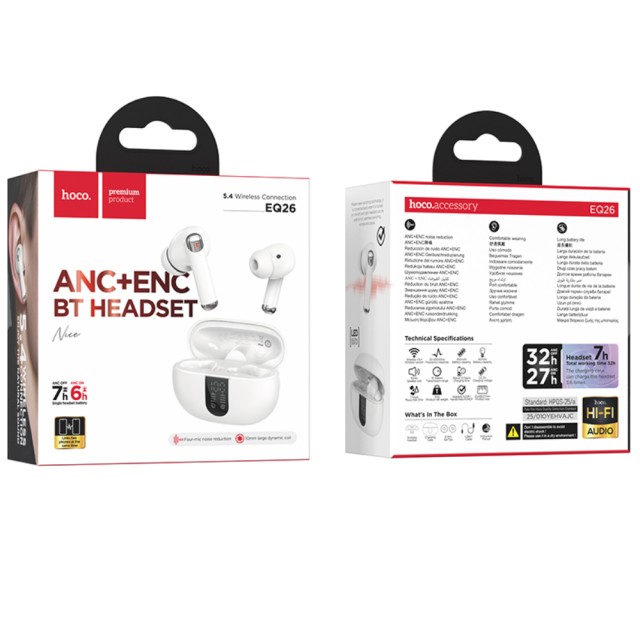 Wireless Hands Free Hoco EQ27 Fun ANC+ENC v5.4 300mAh 7 Ώρες Λειτουργίας Εναλλαγή Master / Slave Συμβατά με Siri Λευκά