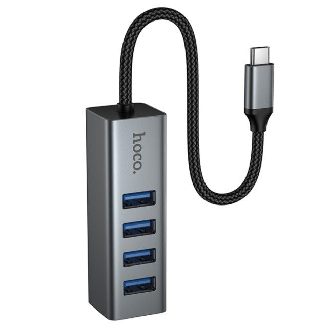 USB Hub Hoco HB1C 4-in-1 USB-C σε 4xUSB-A 3.0 Aluminum Alloy Γκρι