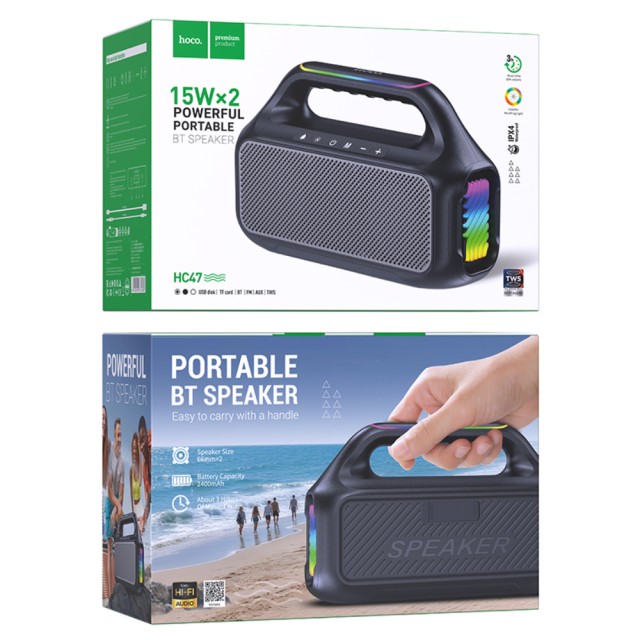 Φορητό Ηχείο Wireless Hoco HC47 Delight TWS BT 6.0 2400mAh 2x15W με FM Micro-SD USB Playback και AUX Μαύρο Φορητό Ηχείο Wireless Hoco HC47 Delight TWS BT 6.0 2400mAh 2x15W με FM Micro-SD USB Playback και AUX Μαύρο