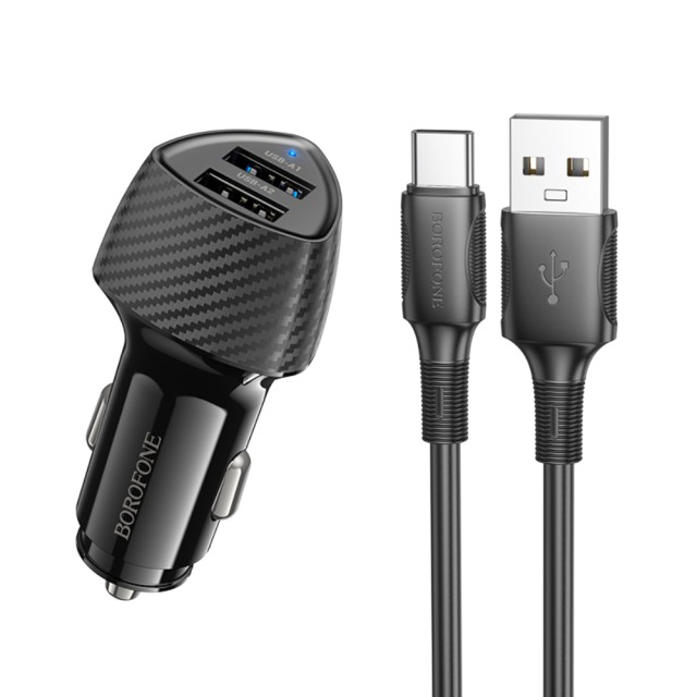 Φορτιστής Αυτοκινήτου Borofone BZ31A Solid 2xUSB-A 17W με Καλώδιο USB-A σε USB-C 1m Μαύρος Φορτιστής Αυτοκινήτου Borofone BZ31A Solid 2xUSB-A 17W με Καλώδιο USB-A σε USB-C 1m Μαύρος