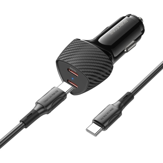 Φορτιστής Αυτοκινήτου Borofone BZ31D Solid 2xUSB-C PD60W με Καλώδιο USB-C σε USB-C 1m Μαύρος