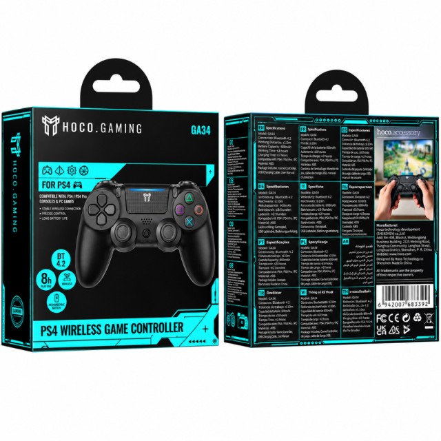 Gamepad Hoco GA34 800mAh BT v4.2 Dual Motor Δόνηση Θύρα AUX Συμβατό με PS4 PS5 Μαύρο