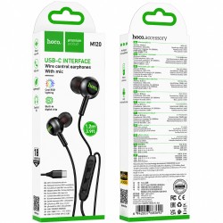 Hands Free Hoco M120 Gratified USB-C Universal Earphones Hi-Fi Stereo RGB Μαύρα 1.2m