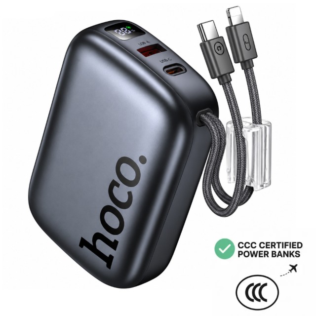 Power Bank Hoco Q55 Rock Mini 20000mAh PD20W QC USB-C USB-A και Ενσωματωμένα Καλώδια USB-C Lighting LED Γκρι με Πιστοποίηση CCC Power Bank Hoco Q55 Rock Mini 20000mAh PD20W QC USB-C USB-A και Ενσωματωμένα Καλώδια USB-C Lighting LED Γκρι με Πιστοποίηση CCC