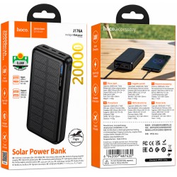 Power Bank Hoco J176A Honorifico 20000mAh 10W 1xUSB-C 2xUSB-A 1xMicroUSB με Solar Panel Μαύρο