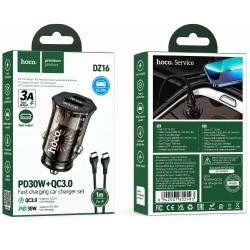 Φορτιστής Αυτοκινήτου Hoco. DZ16 Apex Lightweight USB-C PD30W + USB-A 18W QC3.0A με Καλώδιο USB-A σε USB-C Διάφανος Φιμέ Φορτιστής Αυτοκινήτου Hoco. DZ16 Apex Lightweight USB-C PD30W + USB-A 18W QC3.0A με Καλώδιο USB-A σε USB-C Διάφανος Φιμέ